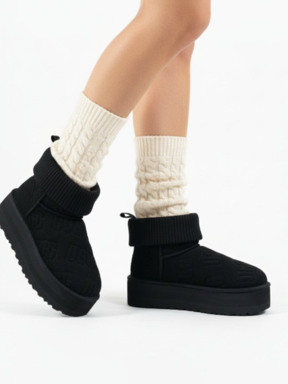 UGG Classic Mini Platform Felted Sheepskin Boots Sz 7 Black Cozy Y2K City Girl